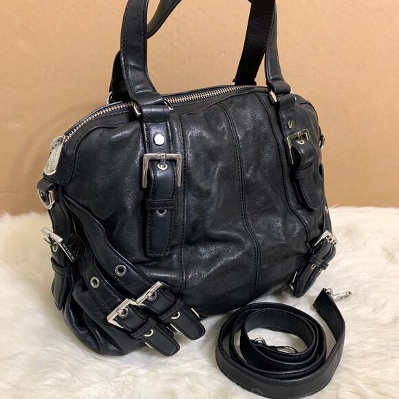 MICHAEL KORS Soft Black Leather Buckle-Trimmed Bowler MILO Satchel w/Strap - Picture 14 of 16
